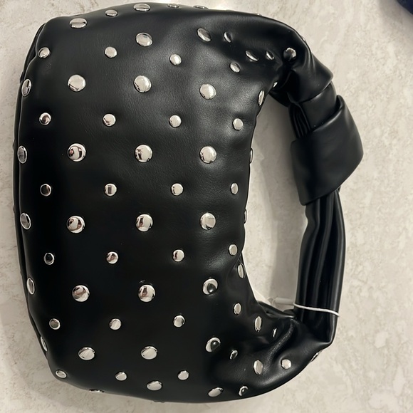 NWT URBAN EXPRESSIONS Tracy Studded Clutch Black Vegan Leather With Silver Studs - Picture 7 of 11